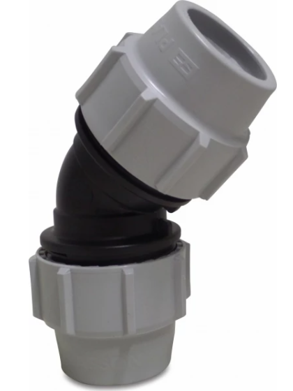 BV070640400 PP Klem Knie 45o d40 mm knel 16bar zwart